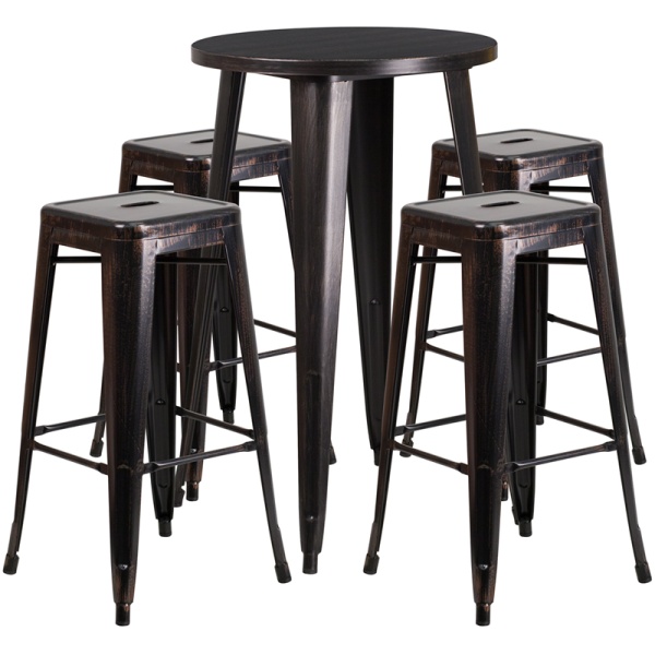 24-Round-Black-Antique-Gold-Metal-Indoor-Outdoor-Bar-Table-Set-with-4-Square-Seat-Backless-Stools-by-Flash-Furniture