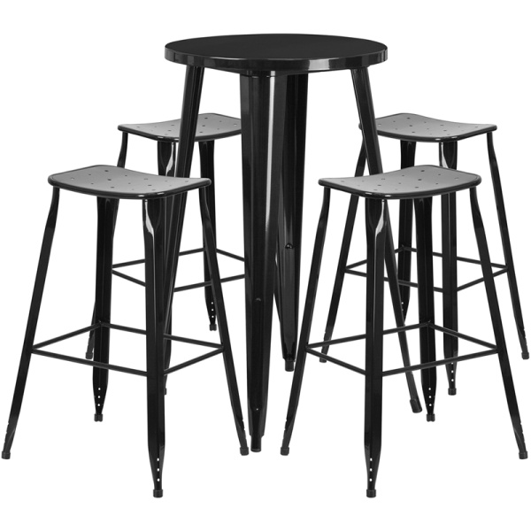 24-Round-Black-Metal-Indoor-Outdoor-Bar-Table-Set-with-4-Saddle-Seat-Stools-by-Flash-Furniture