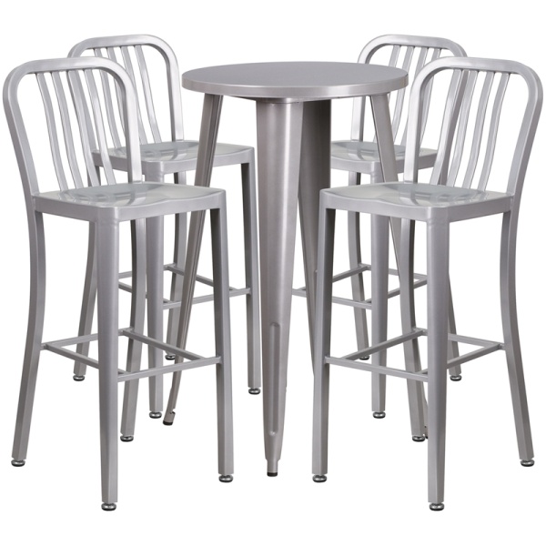 24-Round-Silver-Metal-Indoor-Outdoor-Bar-Table-Set-with-4-Vertical-Slat-Back-Stools-by-Flash-Furniture