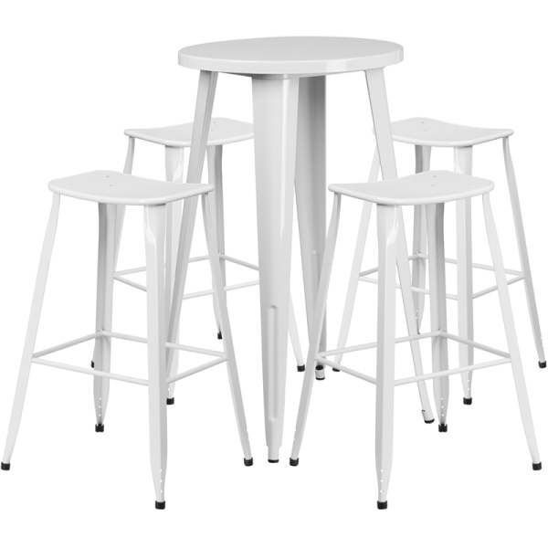 24-Round-White-Metal-Indoor-Outdoor-Bar-Table-Set-with-4-Saddle-Seat-Stools-by-Flash-Furniture