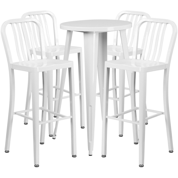 24-Round-White-Metal-Indoor-Outdoor-Bar-Table-Set-with-4-Vertical-Slat-Back-Stools-by-Flash-Furniture