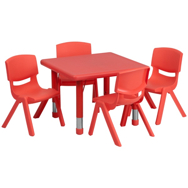 24-Square-Red-Plastic-Height-Adjustable-Activity-Table-Set-with-4-Chairs-by-Flash-Furniture