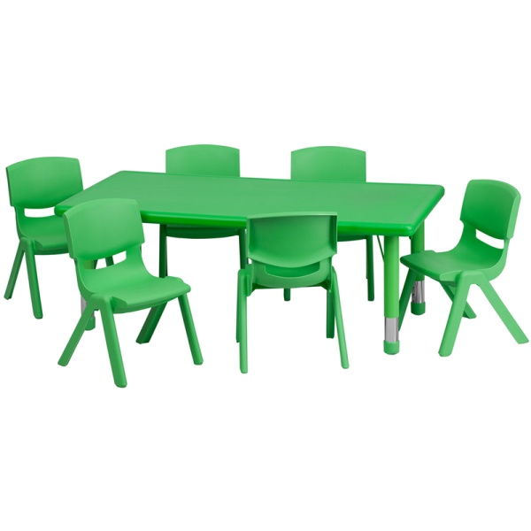 24W-x-48L-Rectangular-Green-Plastic-Height-Adjustable-Activity-Table-Set-with-6-Chairs-by-Flash-Furniture