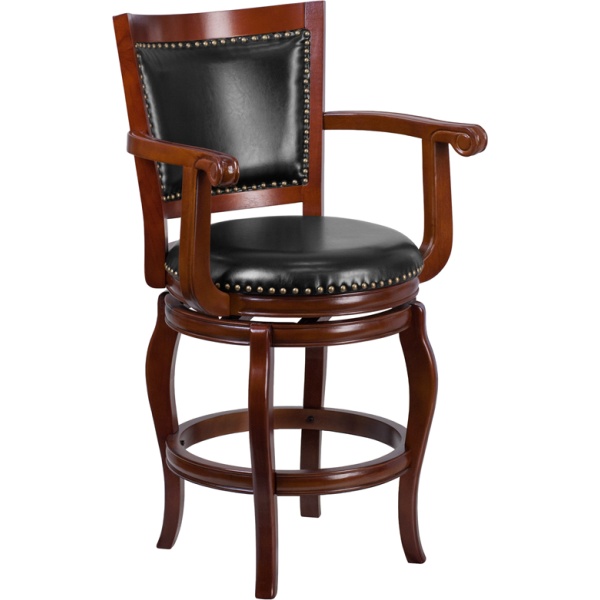 26-High-Cherry-Wood-Counter-Height-Stool-with-Black-Leather-Swivel-Seat-by-Flash-Furniture