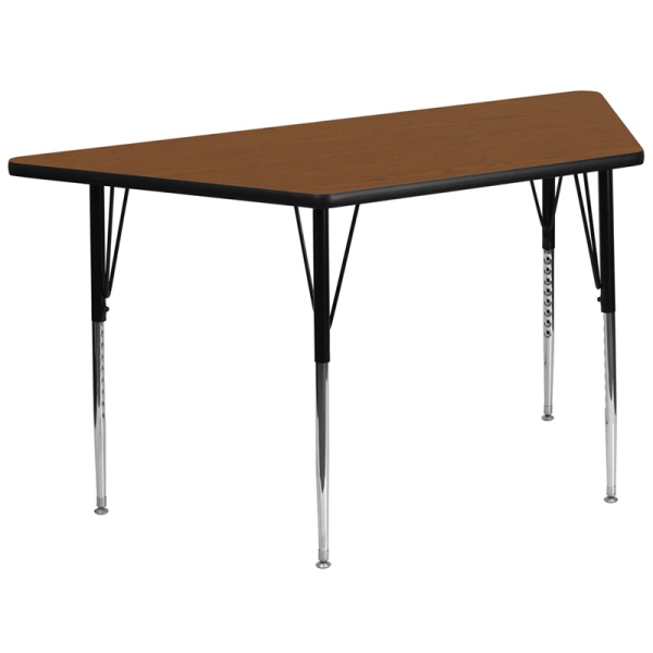 30W-x-60L-Trapezoid-Oak-HP-Laminate-Activity-Table-Standard-Height-Adjustable-Legs-by-Flash-Furniture