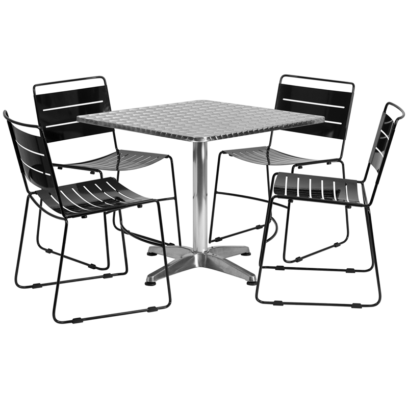 315 Square Aluminum Indoor Outdoor Table Set With 4 Black Metal