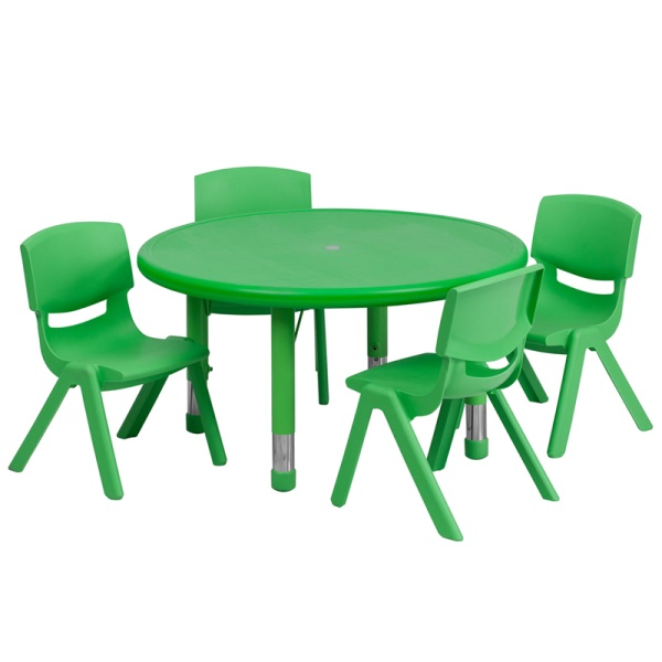 33-Round-Green-Plastic-Height-Adjustable-Activity-Table-Set-with-4-Chairs-by-Flash-Furniture