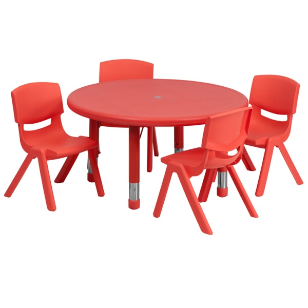 33-Round-Red-Plastic-Height-Adjustable-Activity-Table-Set-with-4-Chairs-by-Flash-Furniture