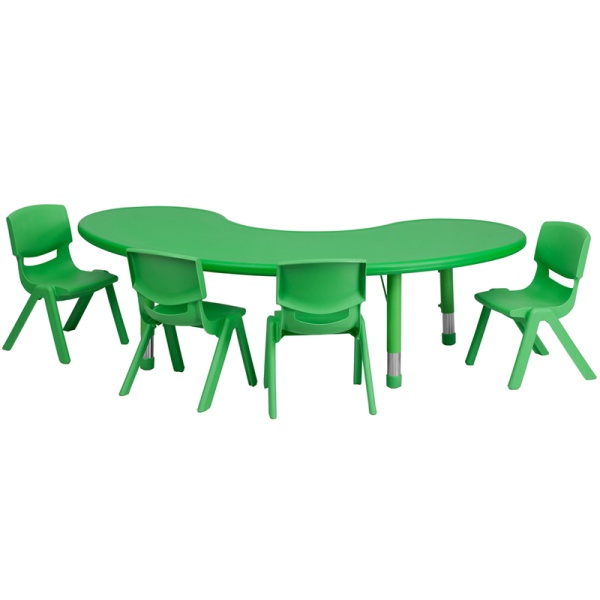 35W-x-65L-Half-Moon-Green-Plastic-Height-Adjustable-Activity-Table-Set-with-4-Chairs-by-Flash-Furniture