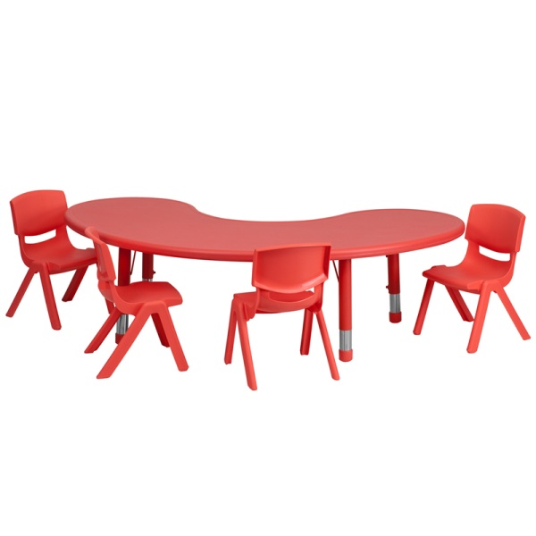 35W-x-65L-Half-Moon-Red-Plastic-Height-Adjustable-Activity-Table-Set-with-4-Chairs-by-Flash-Furniture