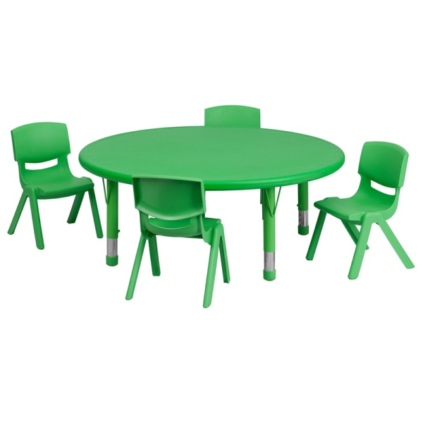 45-Round-Green-Plastic-Height-Adjustable-Activity-Table-Set-with-4-Chairs-by-Flash-Furniture