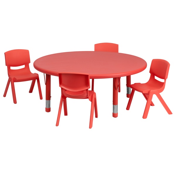 45-Round-Red-Plastic-Height-Adjustable-Activity-Table-Set-with-4-Chairs-by-Flash-Furniture