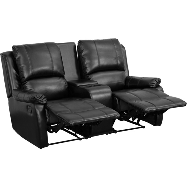 Black Leather Pillow Top 2-Seat Home Theater Recliner W/ Push-Back
