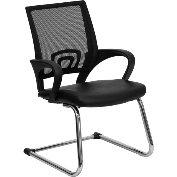 Black-Mesh-Side-Reception-Chair-with-Leather-Seat-and-Sled-Base-by-Flash-Furniture