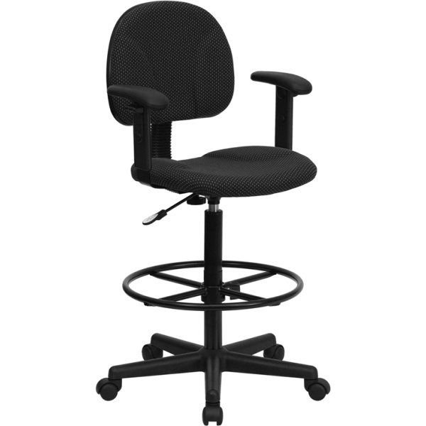 Black-Patterned-Fabric-Drafting-Chair-with-Adjustable-Arms-Cylinders-22.5-27H-or-26-30.5H-by-Flash-Furniture