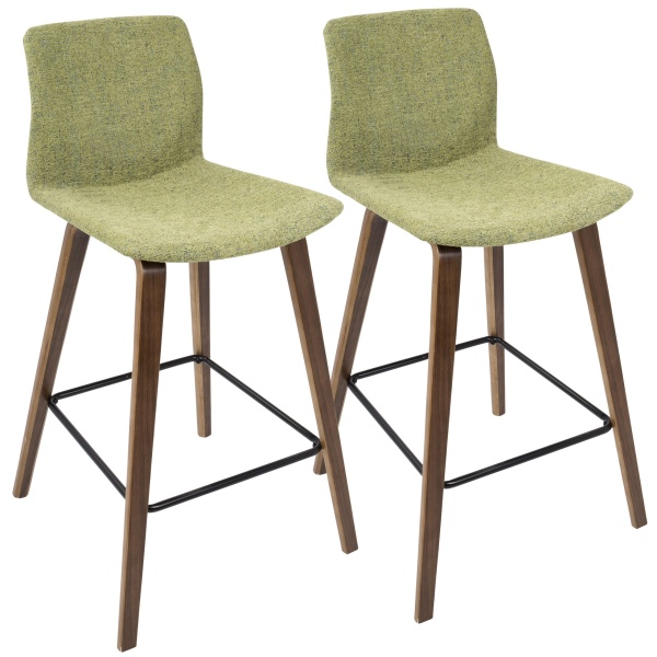 Cabo-Mid-Century-Modern-Counter-Stool-in-Walnut-and-Green-Fabric-by-LumiSource-Set-of-2