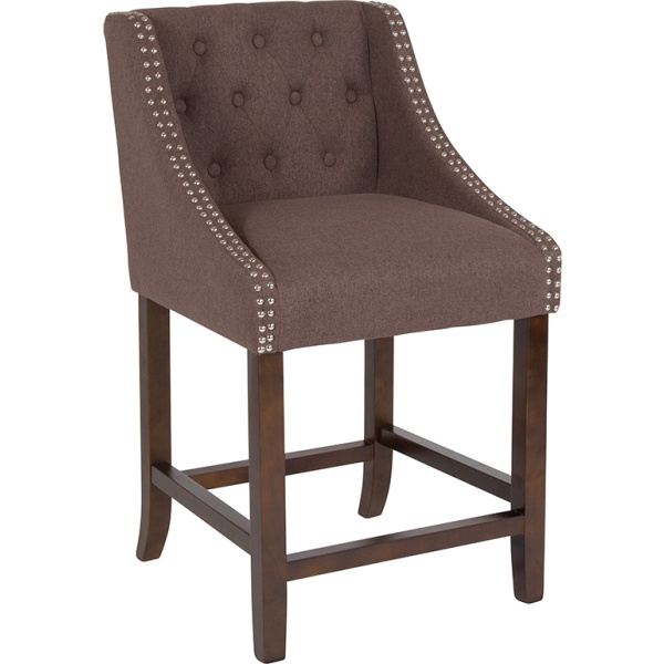 Carmel-Series-24-High-Transitional-Tufted-Walnut-Counter-Height-Stool-with-Accent-Nail-Trim-in-Brown-Fabric