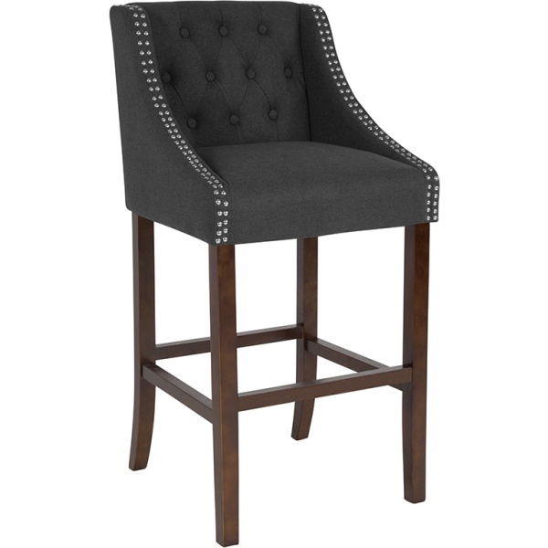 Carmel-Series-30-High-Transitional-Tufted-Walnut-Barstool-with-Accent-Nail-Trim-in-Black-Fabric-by-Flash-Furniture