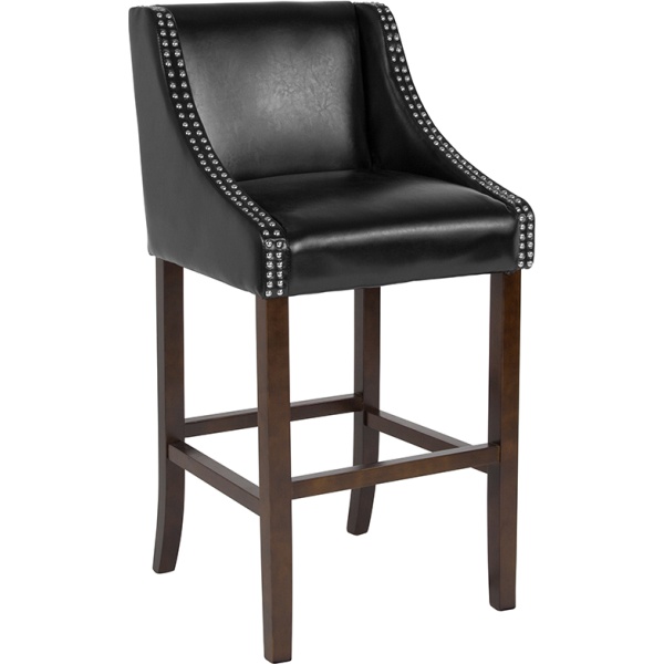 Carmel-Series-30-High-Transitional-Walnut-Barstool-with-Accent-Nail-Trim-in-Black-Leather