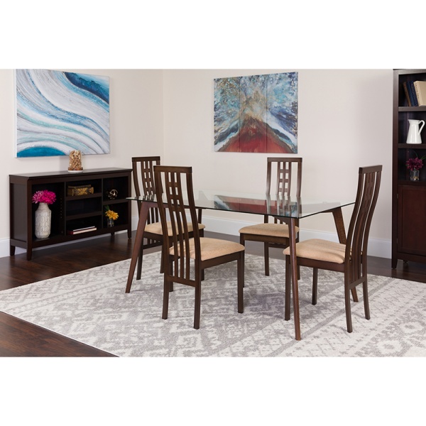 Clearview-5-Piece-Espresso-Wood-Dining-Table-Set-with-Glass-Top-and-High-Triple-Window-Pane-Back-Wood-Dining-Chairs-Padded-Seats-by-Flash-Furniture