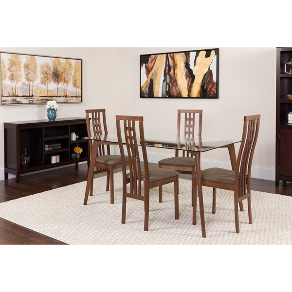 Clearview-5-Piece-Walnut-Wood-Dining-Table-Set-with-Glass-Top-and-High-Triple-Window-Pane-Back-Wood-Dining-Chairs-Padded-Seats-by-Flash-Furniture