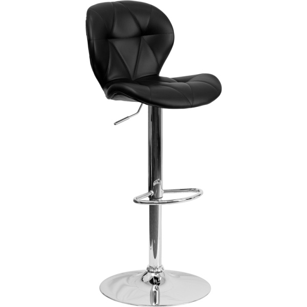 Contemporary Tufted Black Vinyl Adjustable Height Barstool with Chrome Base by Flash Furniture Madison Seating