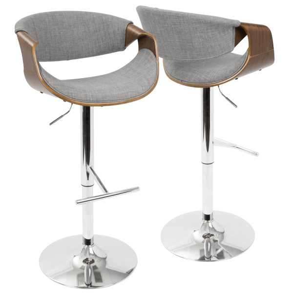 Curvo-Mid-Century-Modern-Adjustable-Barstool-with-Swivel-in-Walnut-and-Light-Grey-by-LumiSource