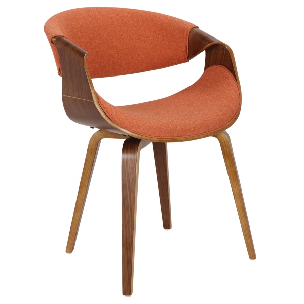 Curvo-Mid-Century-Modern-DiningAccent-Chair-in-Walnut-and-Orange-Fabric-by-Lumisource