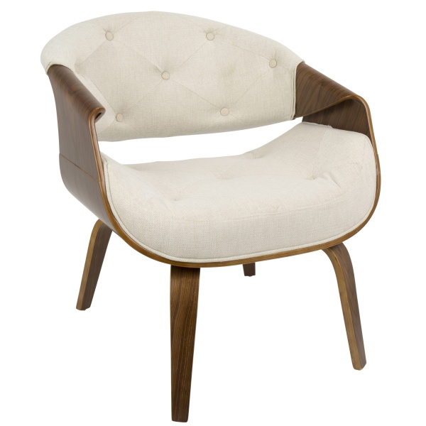 Curvo-Mid-Century-Modern-Tufted-Accent-Chair-in-Walnut-and-Cream-Fabric-by-LumiSource