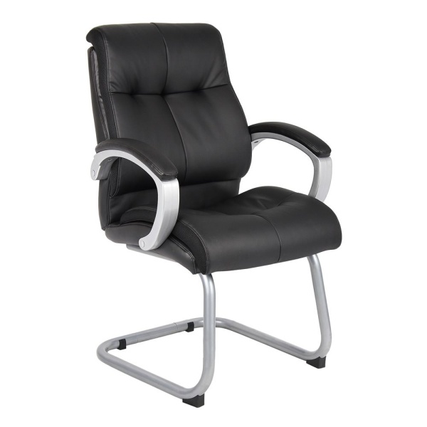 Double-Plush-Executive-Guest-Chair-with-Black-LeatherPlus-Upholstery-with-Silver-Finish-by-Boss-Office-Products