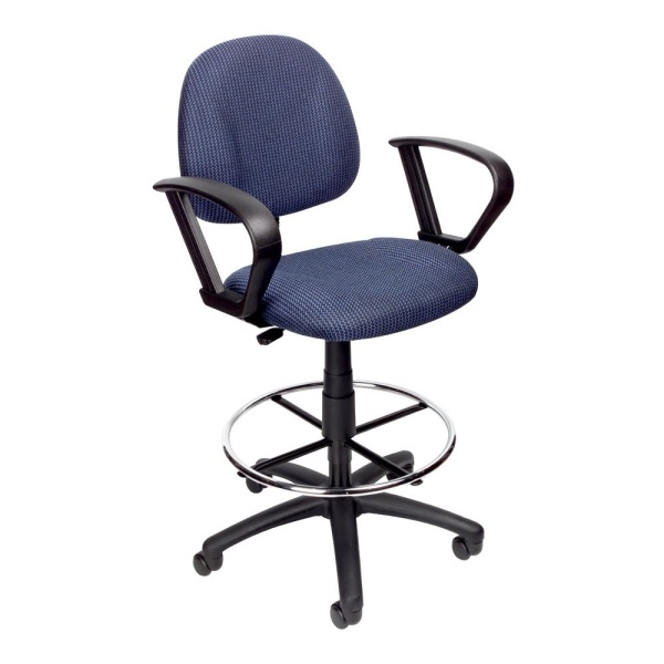 Drafting-Stool-with-Loop-Arms-with-Blue-Crepe-Fabric-Upholstery-by-Boss-Office-Products