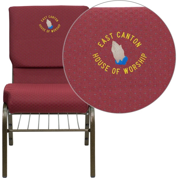 Embroidered-HERCULES-Series-18.5W-Church-Chair-in-Burgundy-Patterned-Fabric-with-Book-Rack-Gold-Vein-Frame-by-Flash-Furniture