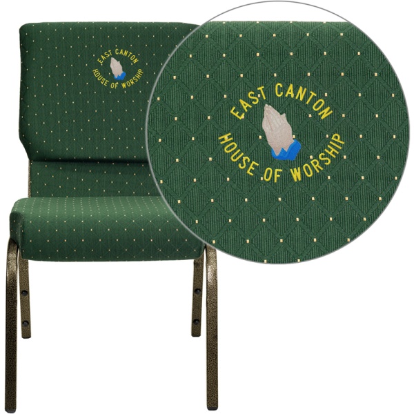 Embroidered-HERCULES-Series-18.5W-Stacking-Church-Chair-in-Green-Patterned-Fabric-Gold-Vein-Frame-by-Flash-Furniture