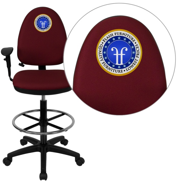 Embroidered-Mid-Back-Burgundy-Fabric-Multifunction-Drafting-Chair-with-Adjustable-Lumbar-Support-and-Adjustable-Arms-by-Flash-Furniture