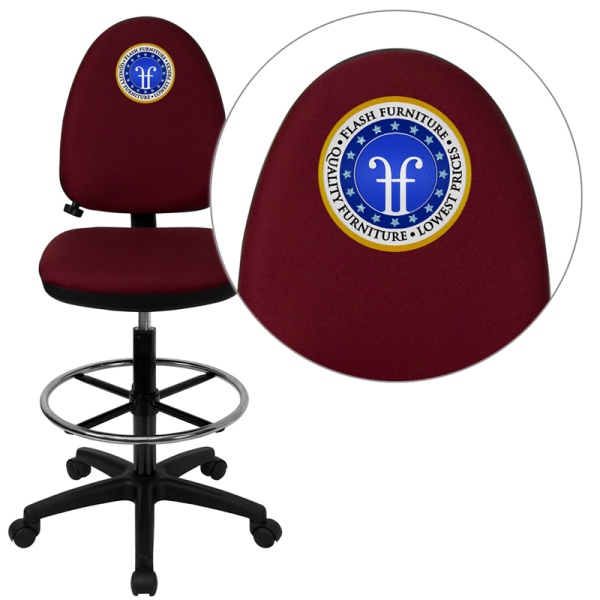 Embroidered-Mid-Back-Burgundy-Fabric-Multifunction-Drafting-Chair-with-Adjustable-Lumbar-Support-by-Flash-Furniture