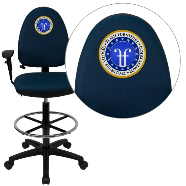 Embroidered-Mid-Back-Navy-Blue-Fabric-Multifunction-Drafting-Chair-with-Adjustable-Lumbar-Support-and-Adjustable-Arms-by-Flash-Furniture