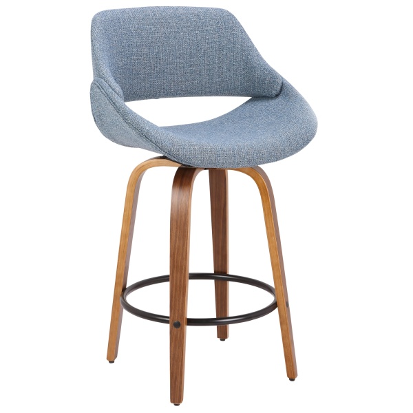 Fabrico-Mid-Century-Modern-Counter-Stool-in-Walnut-and-Blue-Noise-Fabric-by-LumiSource