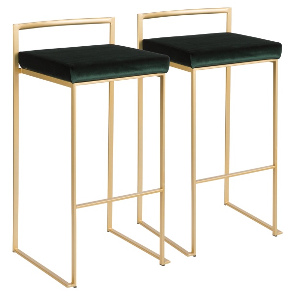 Fuji-Contemporary-Glam-Stackable-Barstool-in-Gold-with-Green-Velvet-Cushion-by-LumiSource-Set-of-2