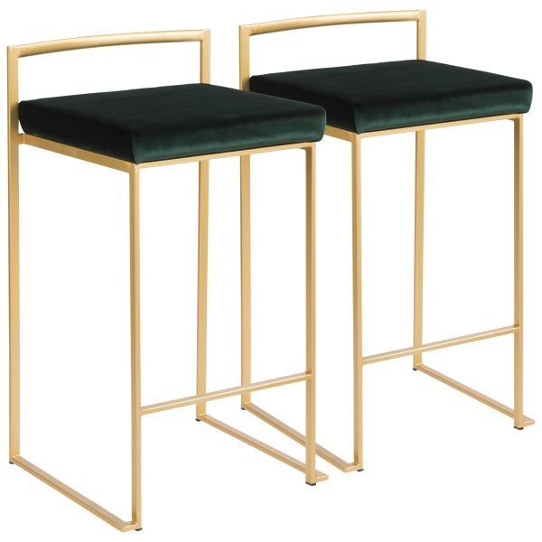 Fuji-Contemporary-Glam-Stackable-Counter-Stool-in-Gold-with-Green-Velvet-Cushion-by-LumiSource-Set-of-2