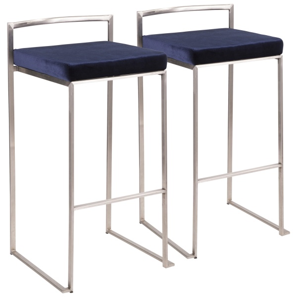 Fuji-Contemporary-Stackable-Barstool-in-Stainless-Steel-with-Blue-Velvet-Cushion-by-LumiSource-Set-of-2