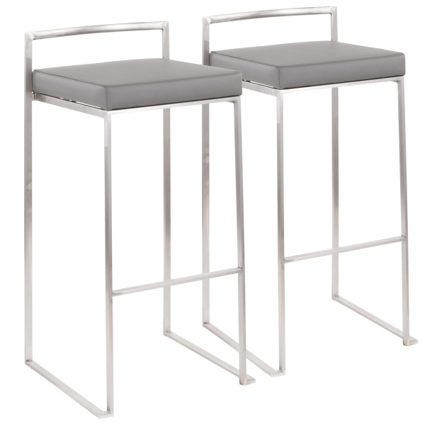 Fuji-Contemporary-Stackable-Barstool-in-Stainless-Steel-with-Grey-Faux-Leather-Cushion-by-LumiSource-Set-of-2