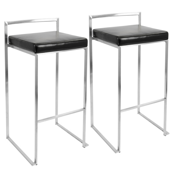 Fuji-Contemporary-Stackable-Barstool-with-Black-Faux-Leather-by-LumiSource-Set-of-2