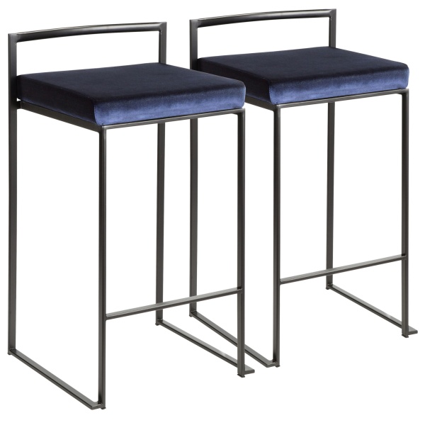 Fuji-Contemporary-Stackable-Counter-Stool-in-Black-with-Blue-Velvet-Cushion-by-LumiSource-Set-of-2