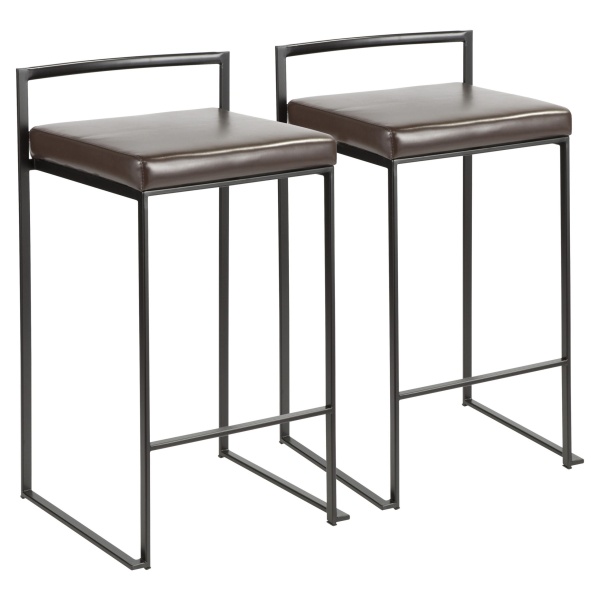 Fuji-Contemporary-Stackable-Counter-Stool-in-Black-with-Brown-Faux-Leather-Cushion-by-LumiSource-Set-of-2