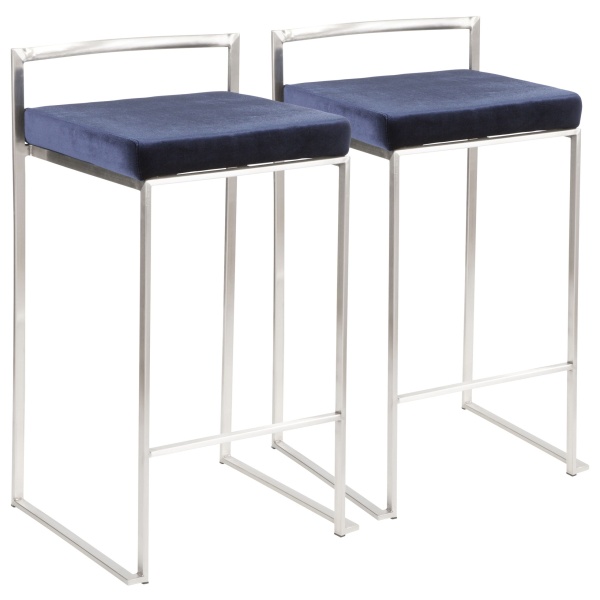 Fuji-Contemporary-Stackable-Counter-Stool-in-Stainless-Steel-with-Blue-Velvet-Cushion-by-LumiSource-Set-of-2