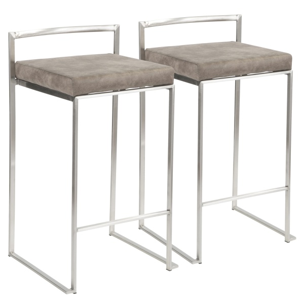 Fuji-Contemporary-Stackable-Counter-Stool-in-Stainless-Steel-with-Stone-Cowboy-Fabric-Cushion-by-LumiSource-Set-of-2