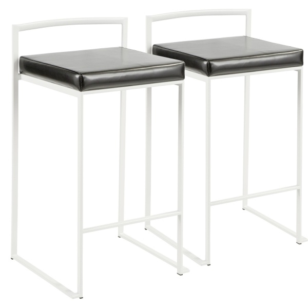 Fuji-Contemporary-Stackable-Counter-Stool-in-White-with-Black-Faux-Leather-Cushion-by-LumiSource-Set-of-2