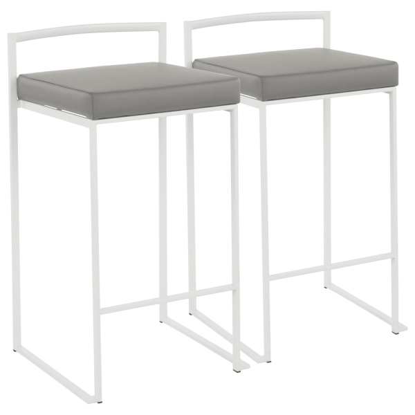 Fuji-Contemporary-Stackable-Counter-Stool-in-White-with-Grey-Faux-Leather-Cushion-by-LumiSource-Set-of-2