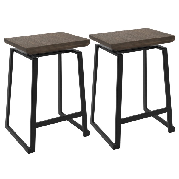 Geo-Industrial-Counter-Stool-in-Black-with-Brown-Wood-Seat-by-LumiSource-Set-of-2