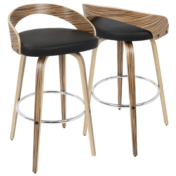 Grotto-Mid-Century-Modern-Barstool-with-Swivel-in-Zebra-Wood-with-Black-Faux-Leather-by-LumiSource